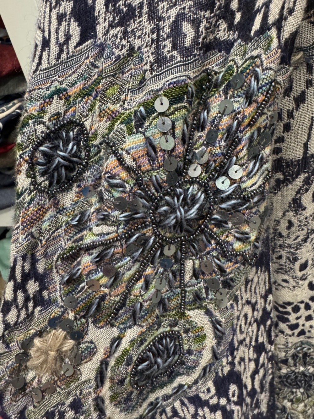 Soft Surroundings Navy & Cream Patterned Open-Front Kimono - Picture 3 of 4
